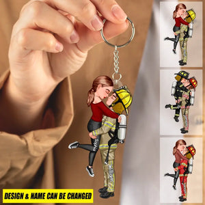 Personalized Couple Firefighter Best Gift For Her For Him Valentine's Day Acrylic Keychain Printed KVH24111