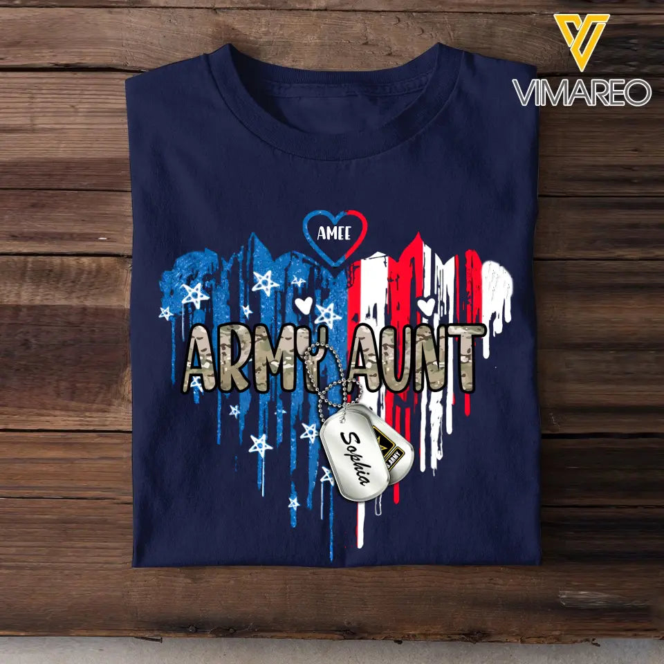 Personalized Army Aunt Heart Shape T-shirt Printed LAHLVA24124