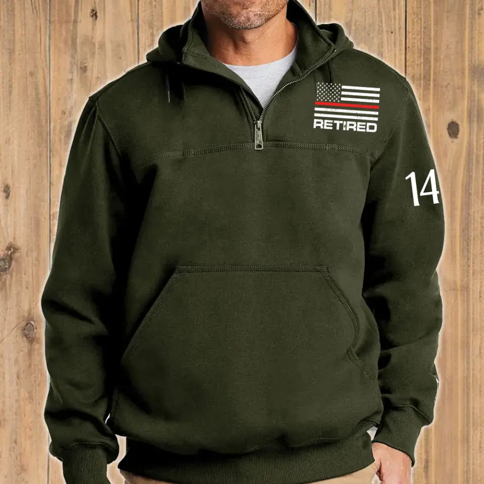 Personalize Retired US Firefighter Custom ID 1/4 Zip Hoodie Print QTLVA24158