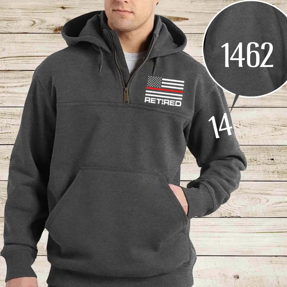 Personalize Retired US Firefighter Custom ID 1/4 Zip Hoodie Print QTLVA24158