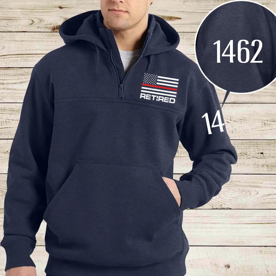 Personalize Retired US Firefighter Custom ID 1/4 Zip Hoodie Print QTLVA24158