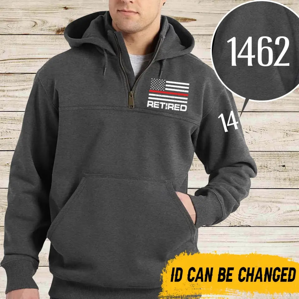Personalize Retired US Firefighter Custom ID 1/4 Zip Hoodie Print QTLVA24158