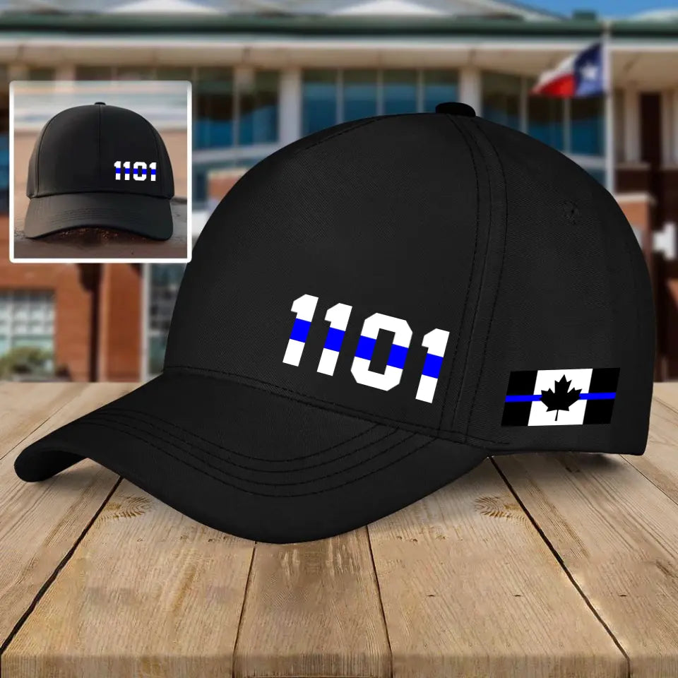 Personalized Canadian Police Thin Blue Line Black Cap Printed KVH24154