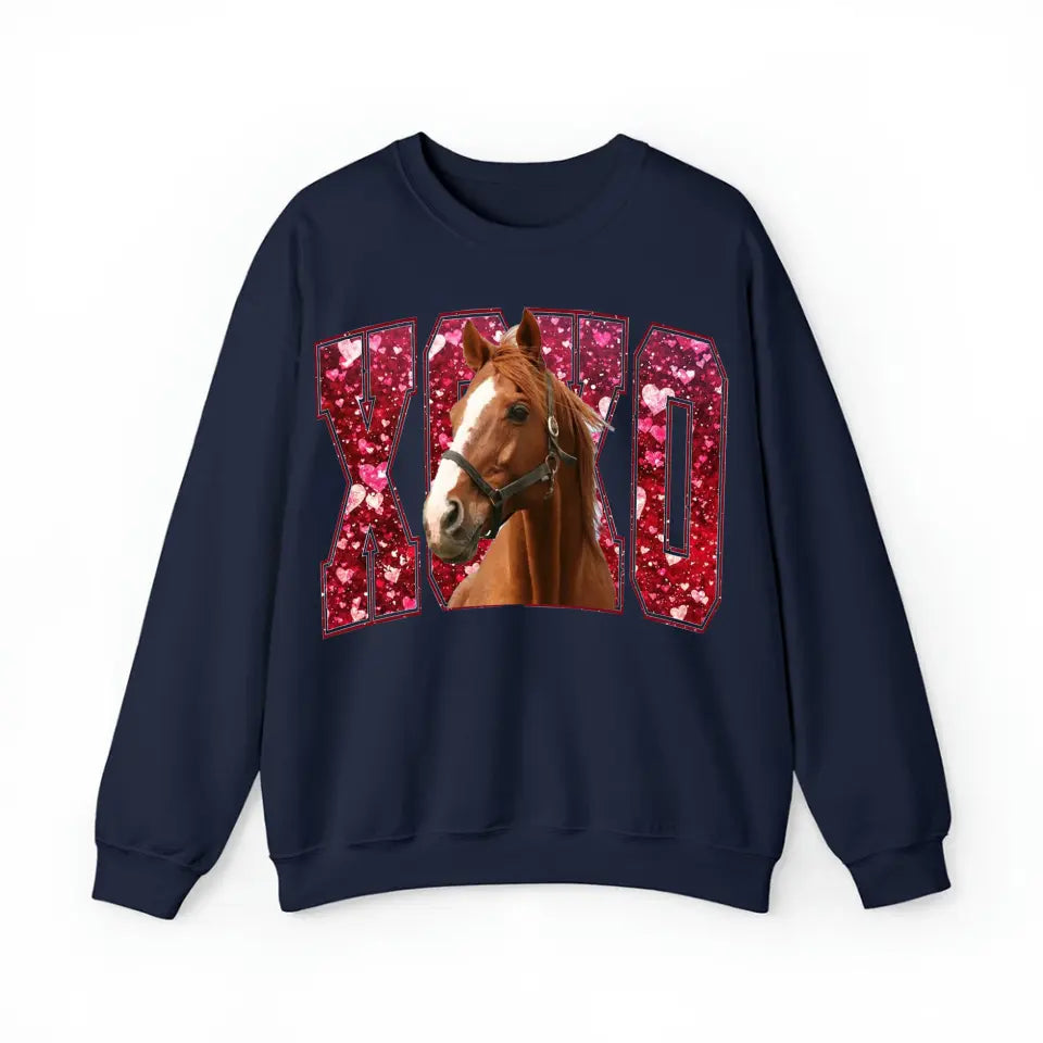 Personalized Upload Your Horse Photo Horse Lovers Gift Xoxo Valentine's Day Gift Sweatshirt or Hoodie Printed VQ24160