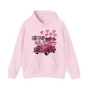 Personalized Grandma Heart Pink Car & Kid's Name Valentine's Day Gift Sweatshirt or Hoodie Printed HN24171