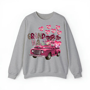 Personalized Grandma Heart Pink Car & Kid's Name Valentine's Day Gift Sweatshirt or Hoodie Printed HN24171