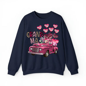 Personalized Grandma Heart Pink Car & Kid's Name Valentine's Day Gift Sweatshirt or Hoodie Printed HN24171