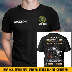 Personalized I Am A Grumpy Veteran I Served I Sacrificed I Don't Recret I Don't Care US Veteran Custom Name T-shirt Printed QTKH24170