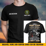 Personalized I Am A Grumpy Veteran I Served I Sacrificed I Don't Recret I Don't Care US Veteran Custom Name T-shirt Printed QTKH24170