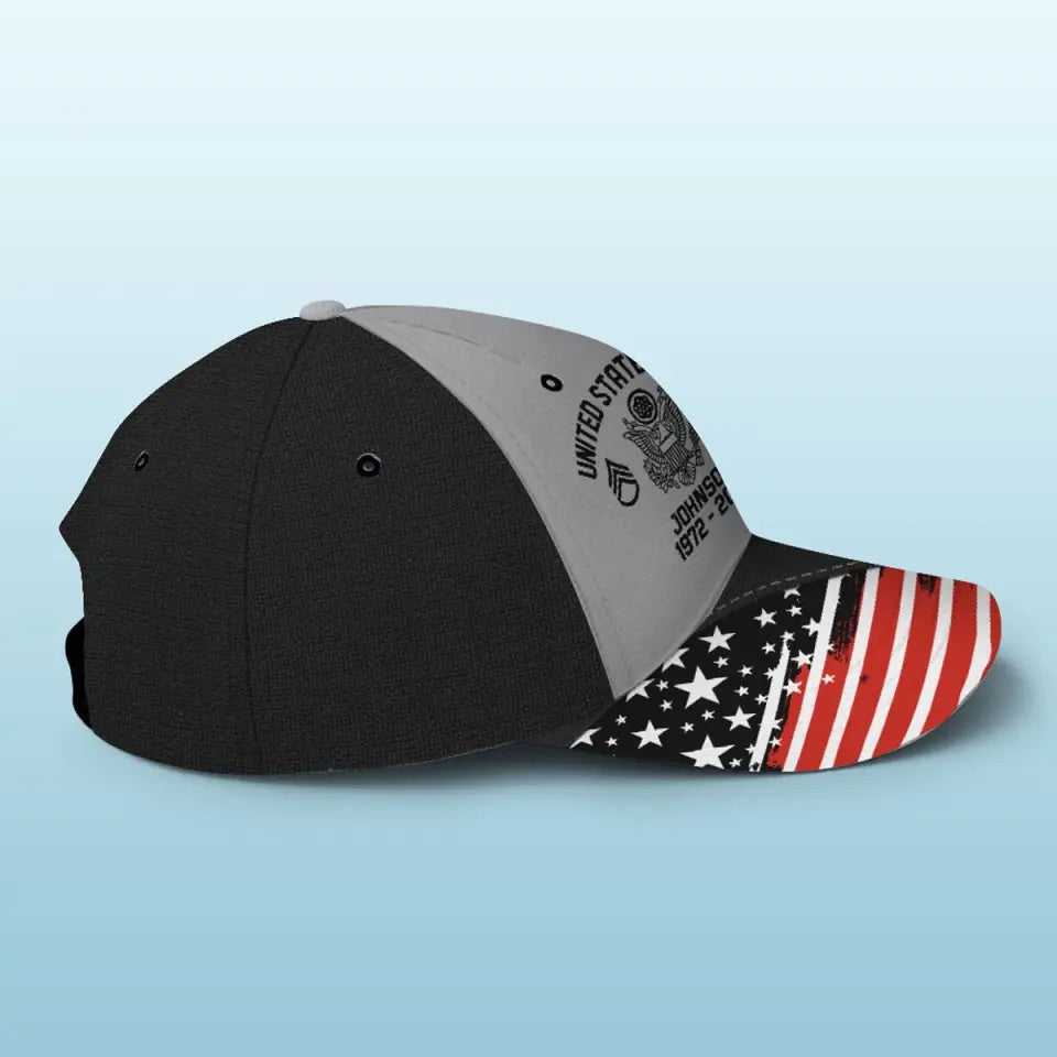 Personalized US Army Rank Camo Custom Name & Time Cap 3D Printed VQ24204