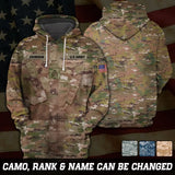 Personalized US Army Rank Camo Custom Name Hoodie 3D Printed QTVQ24220