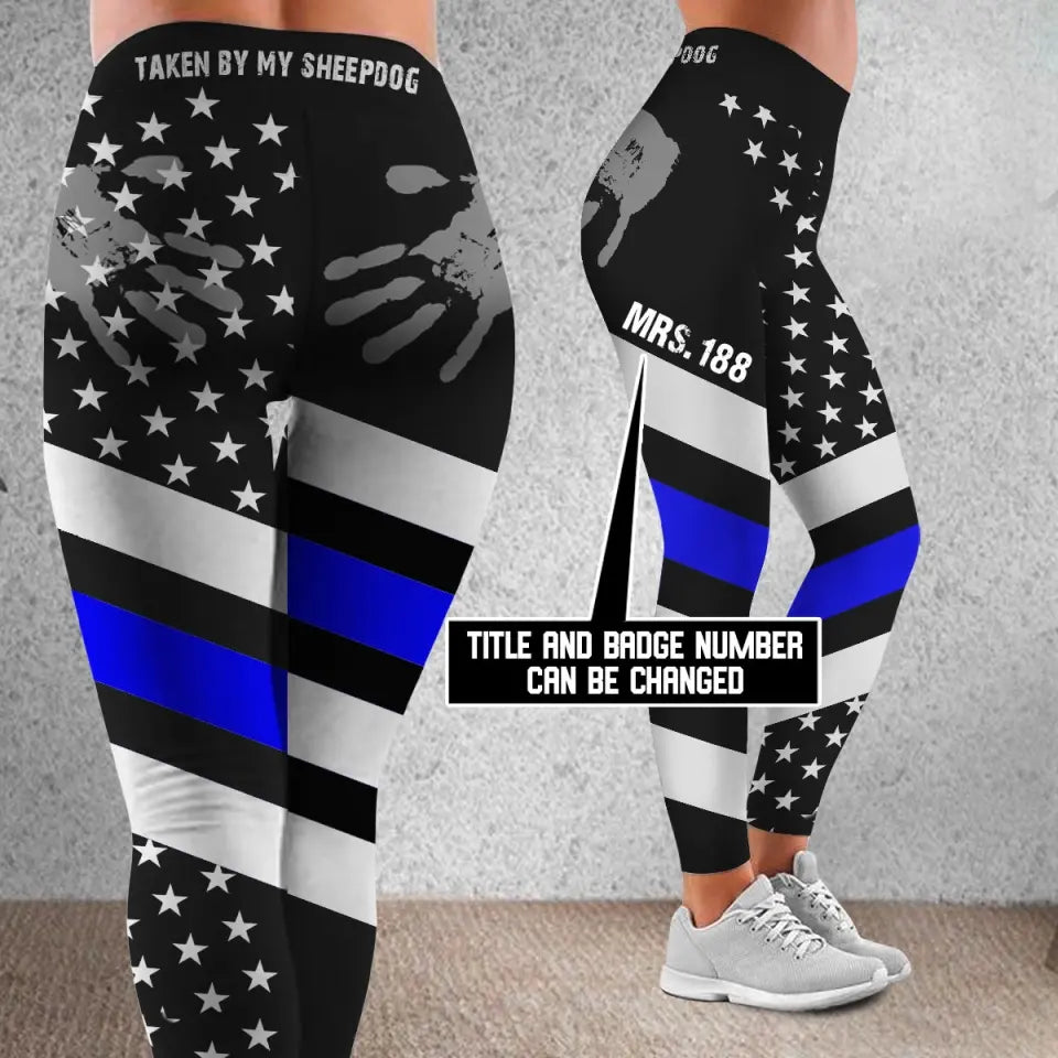 Personalized Taken By My Sheepdog Thin Blue Line Legging Printed QTVQ24286