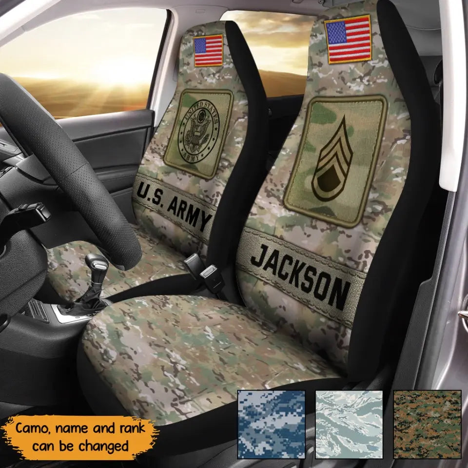 Personalized US Military Camo Car Seat Covers 2-Pcs Printed QTKH24296
