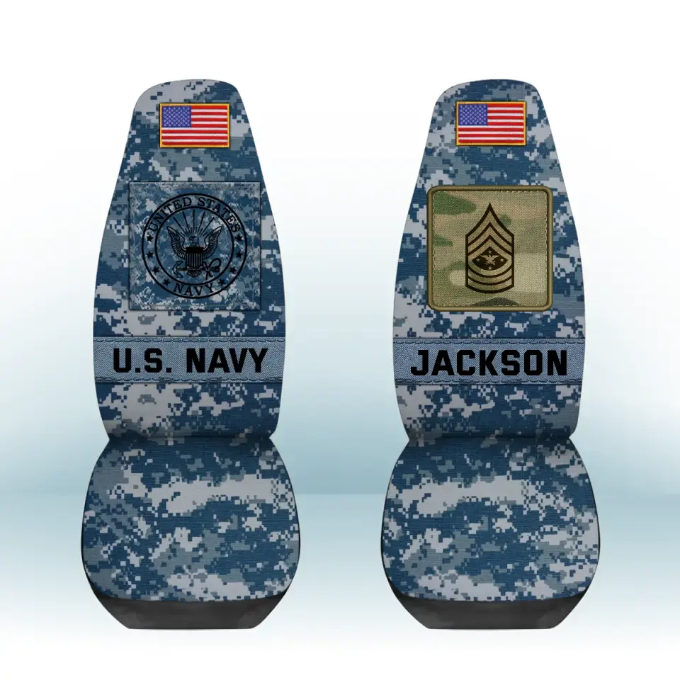 Personalized US Military Camo Car Seat Covers 2-Pcs Printed QTKH24296