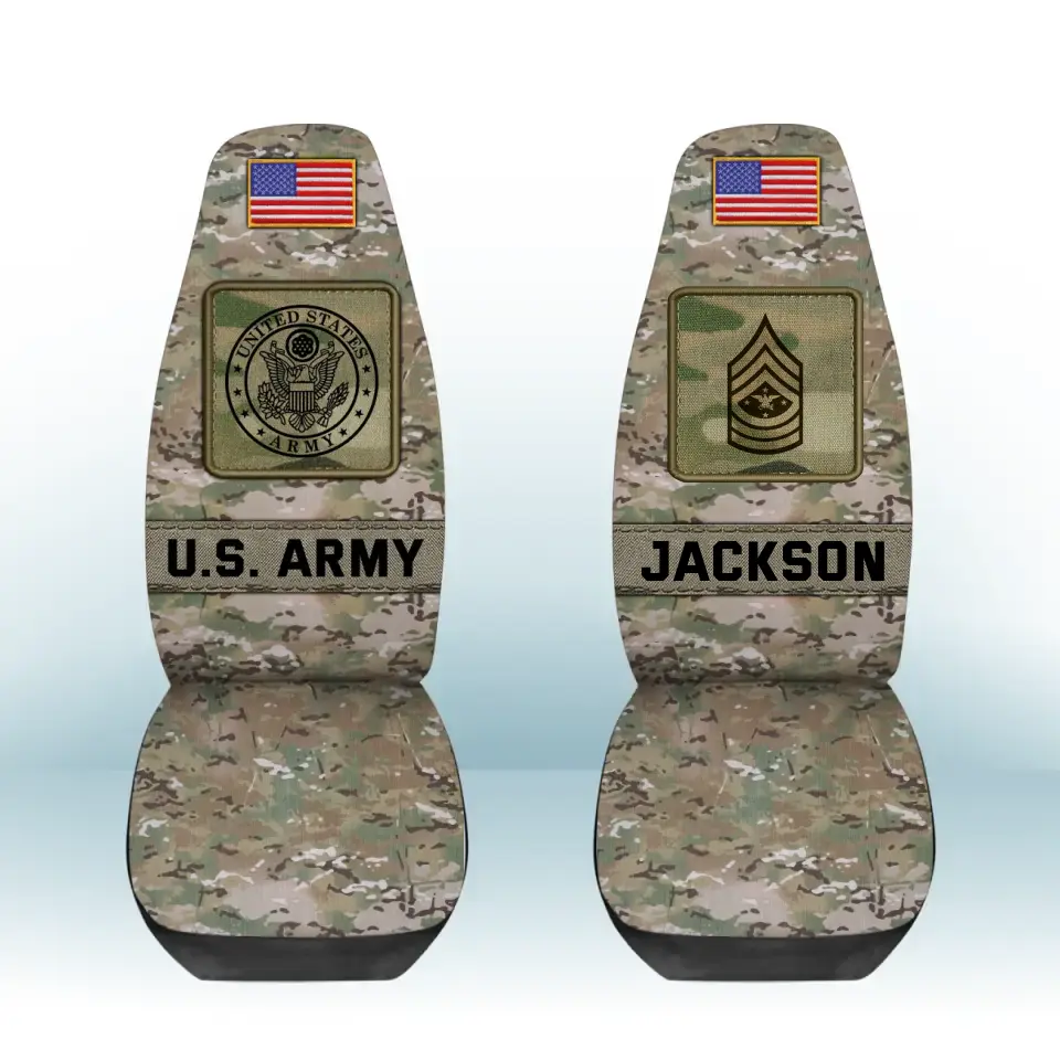 Personalized US Military Camo Car Seat Covers 2-Pcs Printed QTKH24296