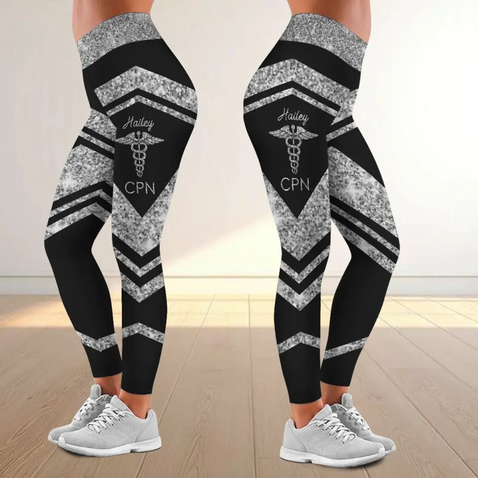 Personalized Nurse Silver Glitter Legging Printed QTVQ24304