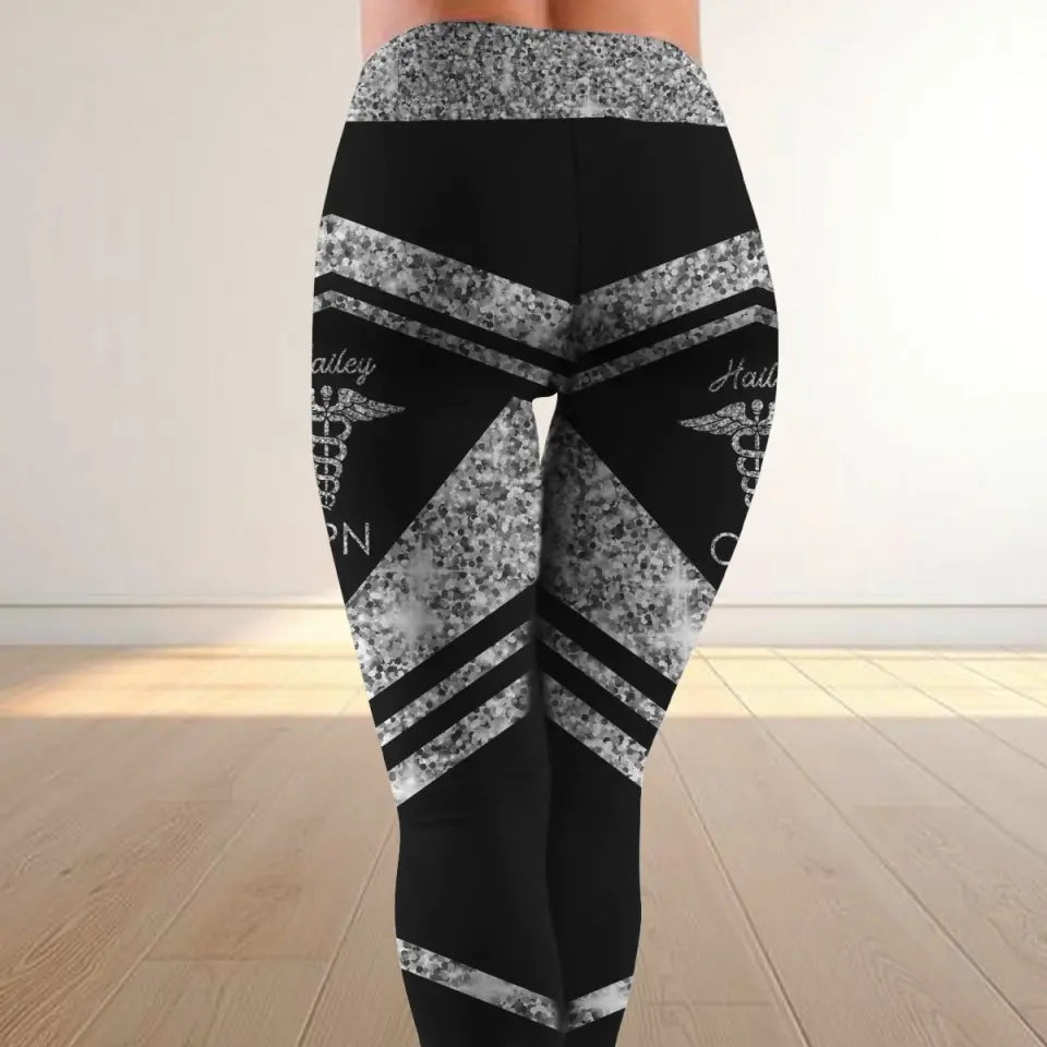 Personalized Nurse Silver Glitter Legging Printed QTVQ24304
