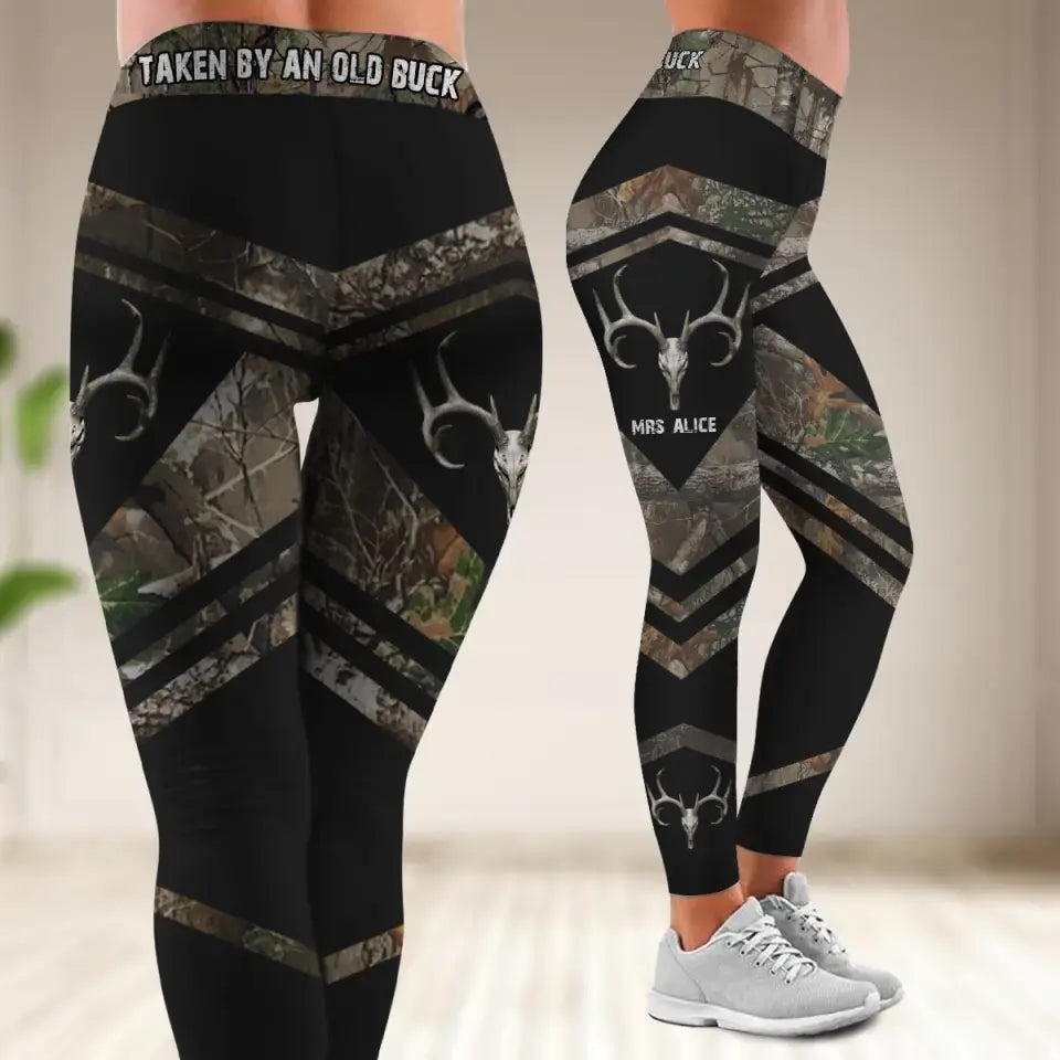 Personalized Taken By An Old Buck Hunting Legging Printed VQ24317