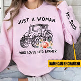 Personalized Just A Woman Who Loves Her Farmer Sweatshirt Printed QTKH24394