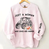 Personalized Just A Woman Who Loves Her Farmer Sweatshirt Printed QTKH24394