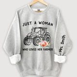 Personalized Just A Woman Who Loves Her Farmer Sweatshirt Printed QTKH24394