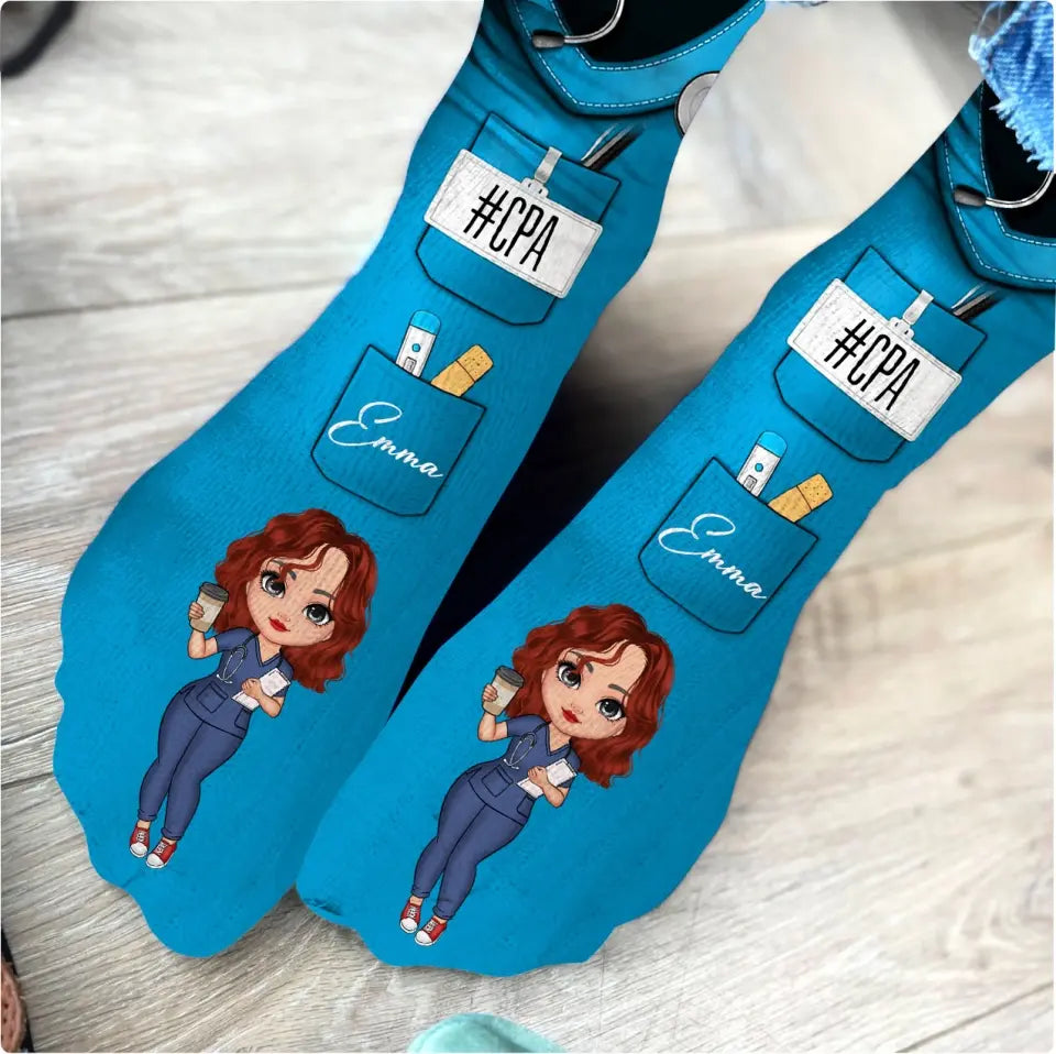 Personalized Nurse Custom Name & Job Title Gift For Nurse 3D Socks Printed LVA24401
