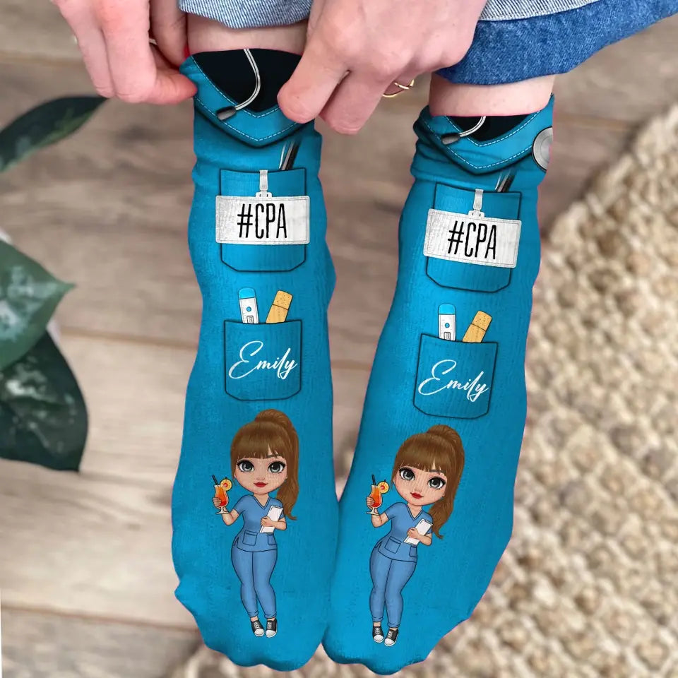Personalized Nurse Custom Name & Job Title Gift For Nurse 3D Socks Printed LVA24401