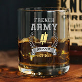 Personalized French Army Rank Camo Custom Name & Served Time Whiskey Glass Printed AHVQ24411