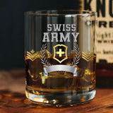 Personalized Swiss Army Rank Camo Custom Name & Served Time Whiskey Glass Printed AHVQ24411