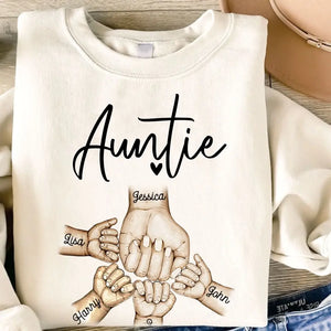 Personalized Auntie Heart Hands with Kid Names Sweatshirt Printed VQ24412