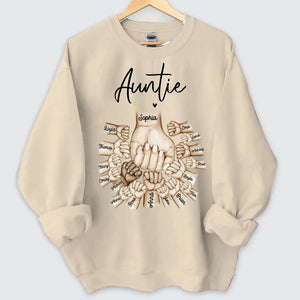 Personalized Auntie Heart Hands with Kid Names Sweatshirt Printed VQ24412
