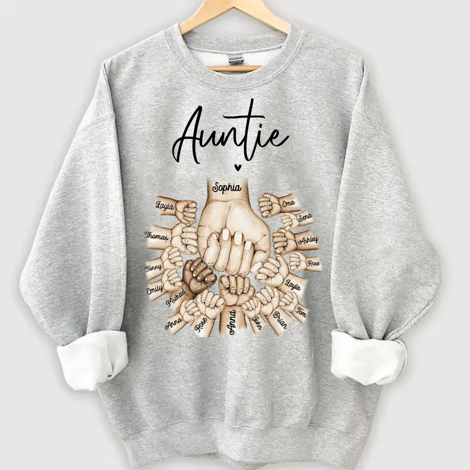Personalized Auntie Heart Hands with Kid Names Sweatshirt Printed VQ24412