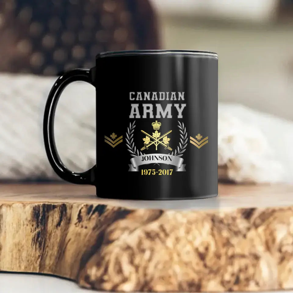 Personalized Canadian Army Rank Camo Custom Name & Time Black Mug Printed AHLVA24414
