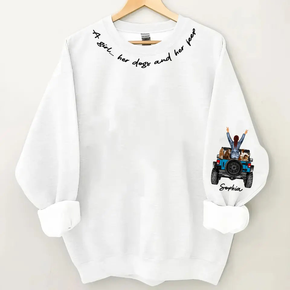 Personalized A Girl Her Dogs And Her Jeep Sweatshirt Printed KVH24404