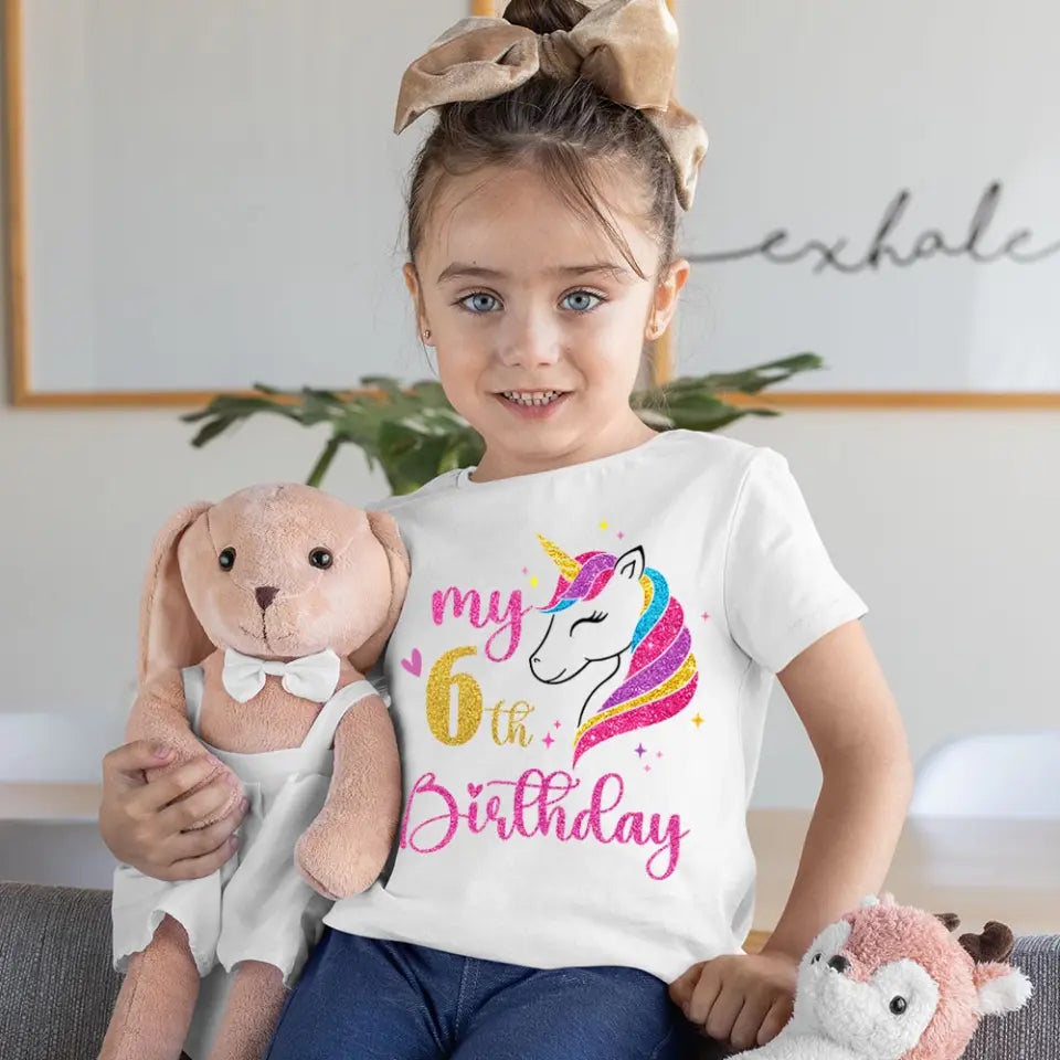 Personalized My 6th Birthday Unicorn T-shirt Printed HN24470
