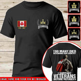 Personalized Canadian Veteran Too Many Died Defending Our Country I Support Veterans Before Refugees T-shirt Printed AHKH24525