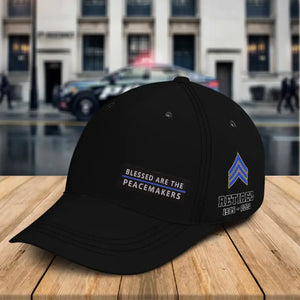 Personalized Blessed Are The Peacemakers US Police Retired Black Cap Printed QTKH24545