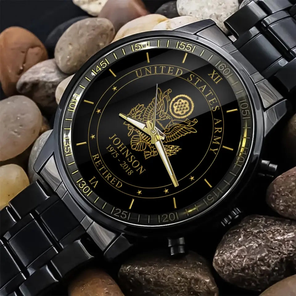 Personalized US Military Rank Camo Custom Name & Served Time Watch Printed AHVQ24563
