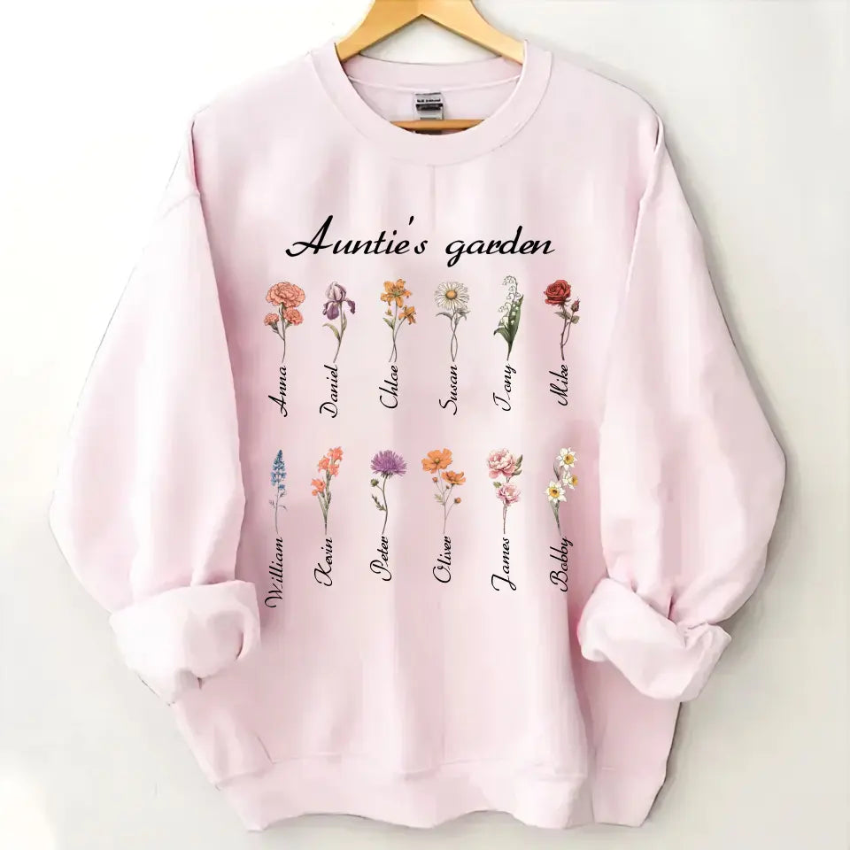 Personalized Auntie's Garden Flowers with Kid Names Sweatshirt Printed HN24561