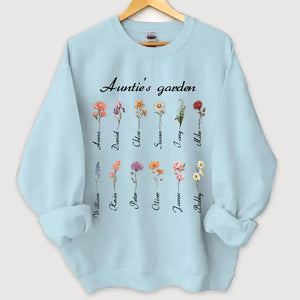 Personalized Auntie's Garden Flowers with Kid Names Sweatshirt Printed HN24561