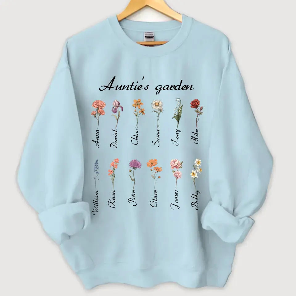 Personalized Auntie's Garden Flowers with Kid Names Sweatshirt Printed HN24561