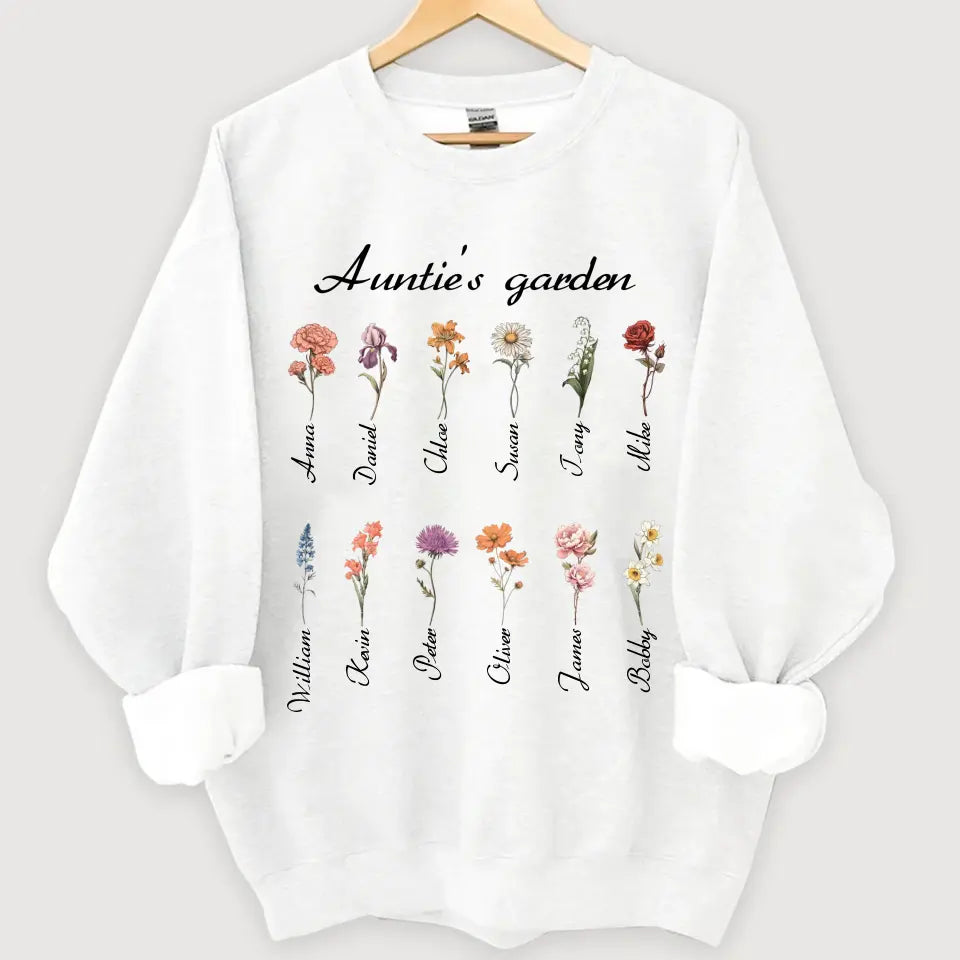Personalized Auntie's Garden Flowers with Kid Names Sweatshirt Printed HN24561