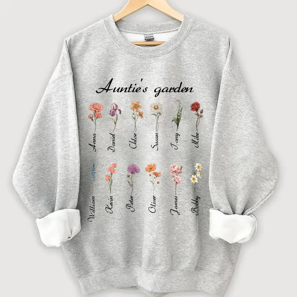 Personalized Auntie's Garden Flowers with Kid Names Sweatshirt Printed HN24561