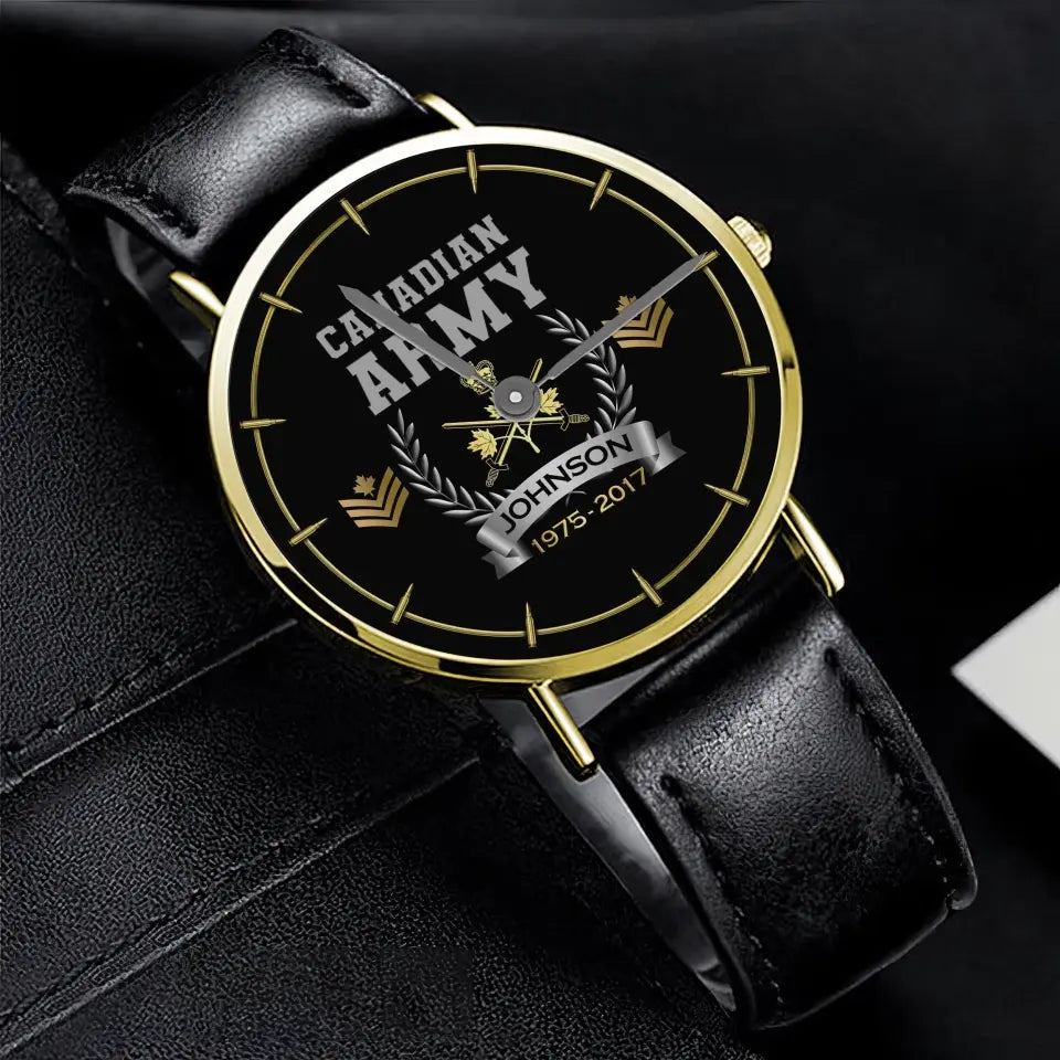 Personalized Canadian Army Logo Rank Camo Custom Name & Time Woman Watch Leather Band Printed AHKVH24587