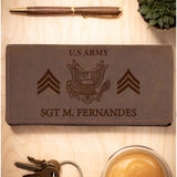 Personalized US Army Logo Custom Name & Rank Leather Card Walet Printed QTLVA24521