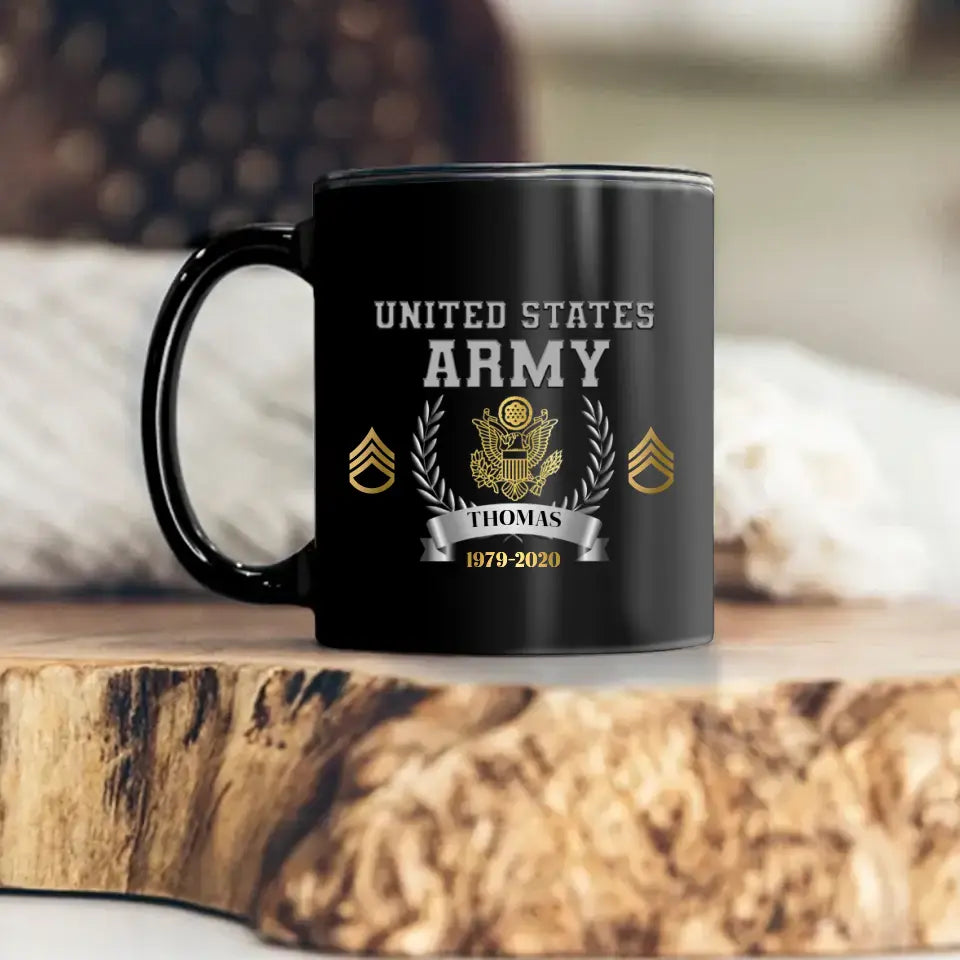 Personalized US Army Rank Camo Custom Name & Time Black Mug Printed AHLVA24414