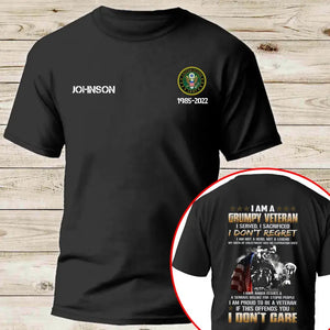 Personalized I Am A Grumpy Veteran I Served I Sacrificed I Don't Recret I Don't Care US Veteran Custom Name T-shirt Printed QTKH24170