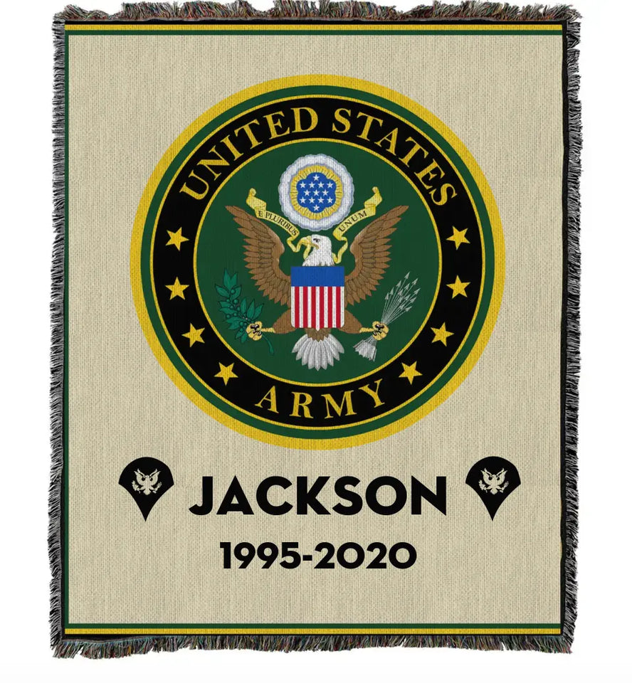 Personalized US Army Rank & Custom Name Woven Blanket Printed KVH2470