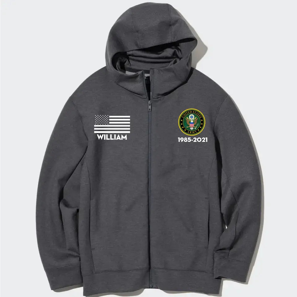Personalized US Military Branch Custom Name And Served Time Zip Hoodie 2D Printed KVH2411