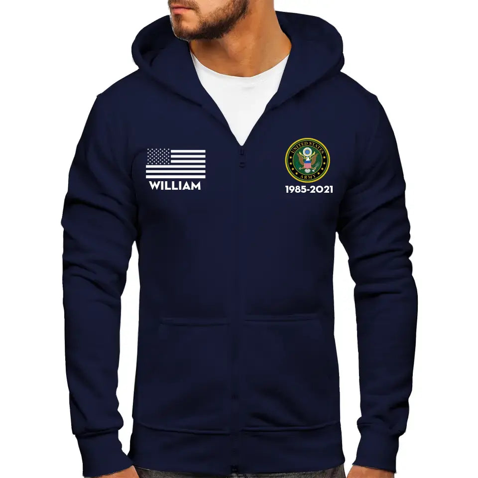 Personalized US Military Branch Custom Name And Served Time Zip Hoodie 2D Printed KVH2411